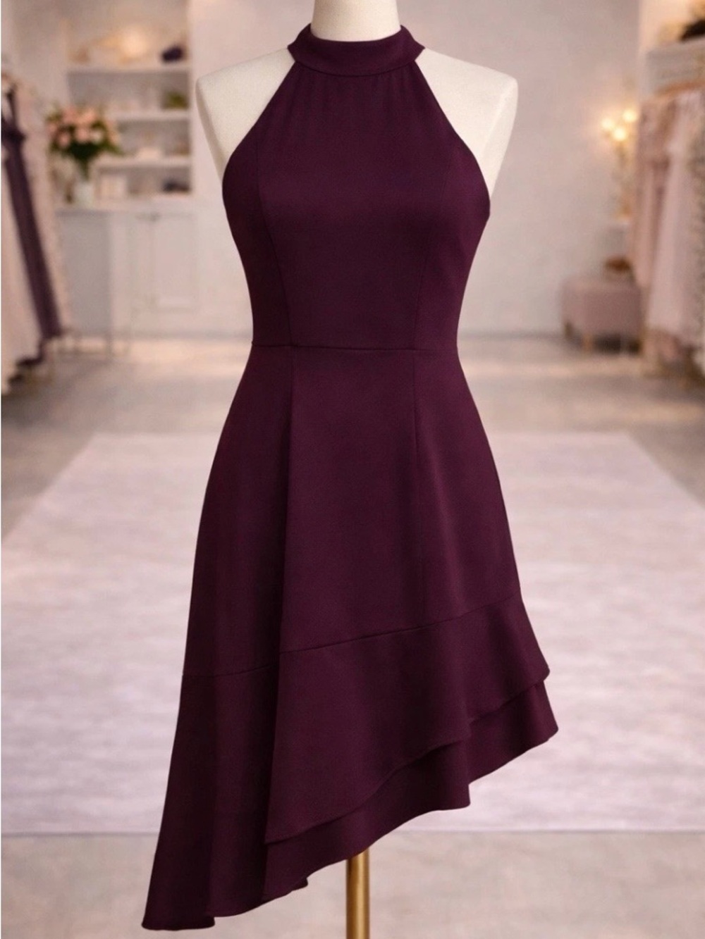Adrianna Papell Bordeaux Halter High Low Cocktail Dress Size 8 NWT